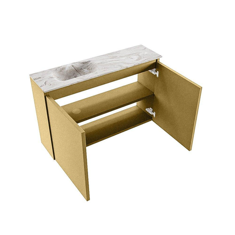 MONDIAZ TURE-DLUX Meuble WC 80 cm Oro. EDEN lavabo Glace position à gauche. Avec 1 trou de robinet. SW1103401