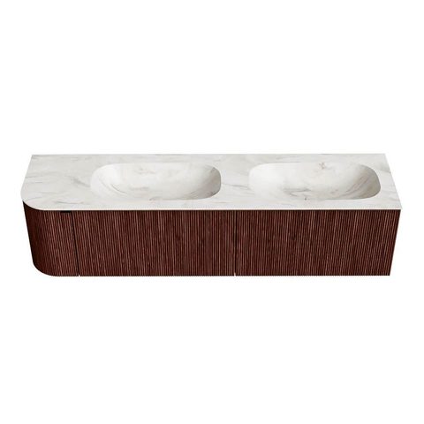 Mondiaz KURVE-DLUX Badkamermeubelset - 175x46x40cm - 2 lade - 1 deur - wastafel solid surface - dubbel / rechts - 2 kraangaten - Ruby SW1415943