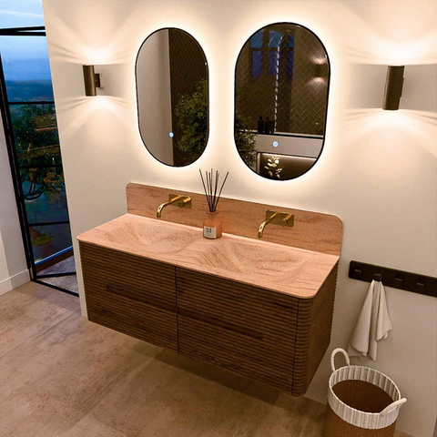 Mondiaz CIRO-DLUX Badkamermeubelset - 130x45x50cm - Solid surface wastafel Saba - 2 wasbak Dubbel - zonder kraangaten - 4 lades - Dusk SW1533821