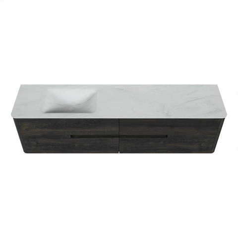 Mondiaz CIRO-DLUX Meuble de salle de bains - 190x45x50cm - Plan vasque solid surface Opalo - 1 lavabo à gauche - 1 trou de robinet - 4 tiroirs - Shadow SW1532437