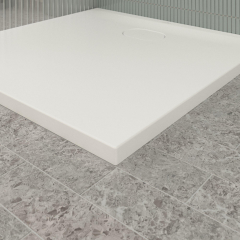 Villeroy & Boch Ecora douchebak - 90x90x3.5cm - afvoer korte zijde - stone white (wit) SW1558988