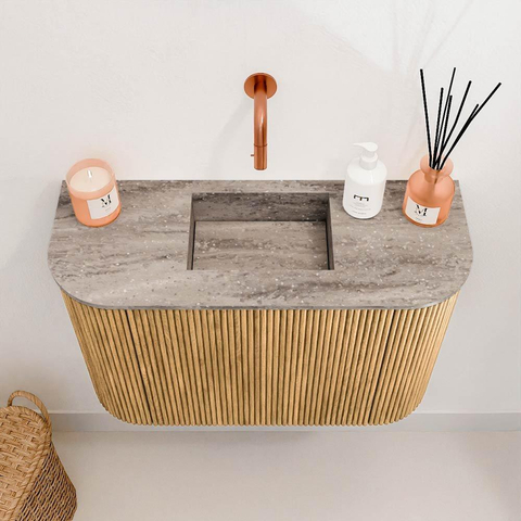 Mondiaz JOYA-DLUX 63.2cm toiletmeubel - ronding links en rechts kleur Oak - Wastafel FAYE positie Midden Zonder kraangat kleur Oza. SW1424125