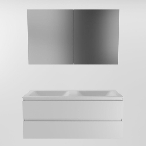 Mondiaz Aivy badmeubelset - 120x45x50cm - 0 kraangaten - 2 wasbakken talc Solid surface - Links en rechts - 2 lades - Met spiegelkast - MDF Talc SW892244
