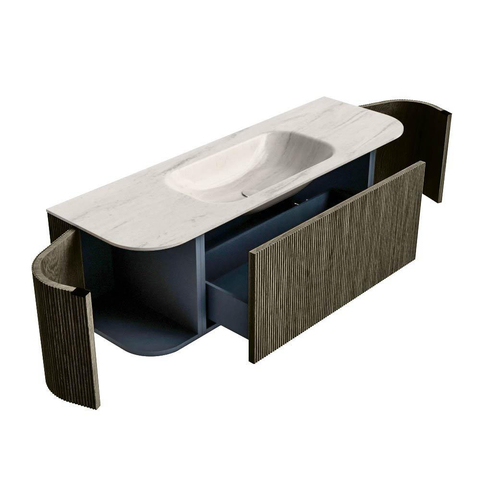 MONDIAZ KURVE-DLUX Meuble de salle de bains 140cm arrondi Gauche + Droite couleur Shadow avec 1 tiroir et 2 portes. Lavabo BIG SMALL Central 1 trou de robinet Meli. SW1431809