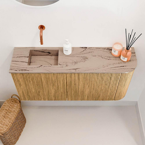 Mondiaz JOYA-DLUX 91.6cm toiletmeubel - ronding rechts kleur Oak - Wastafel FAYE positie Links Zonder kraangat kleur Arena. SW1423903