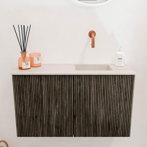 Mondiaz JOYA-DLUX 70cm toiletmeubel - kleur Shadow - Wastafel FAYE positie Rechts Zonder kraangat kleur Meli. SW1424877