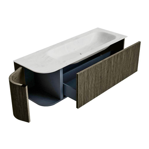 Mondiaz KURVE-DLUX Ensemble de meuble de salle de bains - 135x46x40cm - 1 tiroir - 1 porte - lavabo solid surface - droit - sans trou de robinet - Shadow SW1414050