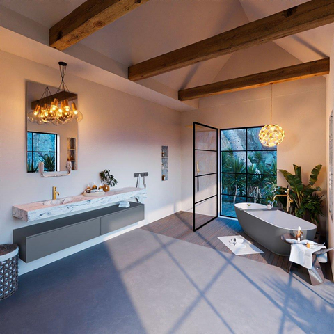 Mondiaz ALAN-DLUX Ensemble de meuble - 200cm - meuble Plata mat - 2 tiroirs - Lavabo Cloud Glace suspendu - vasque Gauche - 1 trou de robinet SW806241