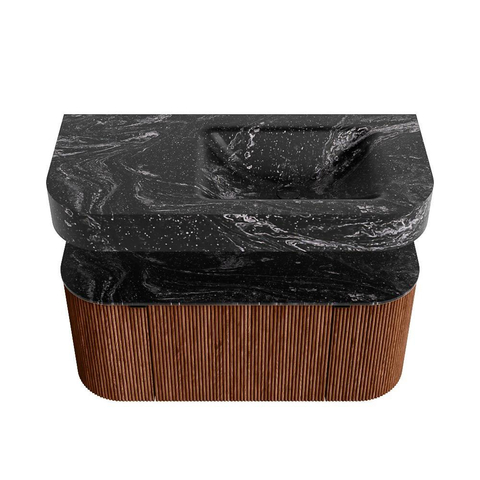 MONDIAZ THOR-DLUX 100cm meuble de salle de bains arrondi gauche + droite couleur Ruby avec 1 tiroir et 2 portes. Vasque suspendue CLOUD Droite 1 trou de robinet couleur Lava. SW1467414