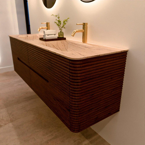 Mondiaz CIRO-DLUX Meuble de salle de bains - 160x45x50cm - Plan vasque solid surface Arena - 2 vasques Double - 2 trous de robinet - 4 tiroirs - Ruby SW1531724