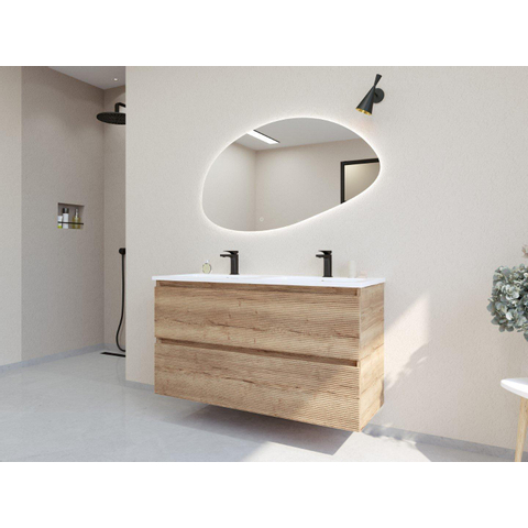 H&R Badmeubelen Infinity XXL 3D Badkamermeubelset - 120 cm - 2 keramische wasbakken gala wit - 2 kraangaten - 2 lades - french oak SW863514
