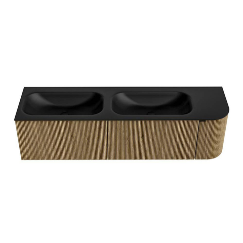 Mondiaz KURVE Ensemble de meuble de salle de bains - 165x46x40cm - 2 tiroirs - 1 porte - lavabo solid surface - double / gauche - 2 trous de robinet - Dusk SW1414847
