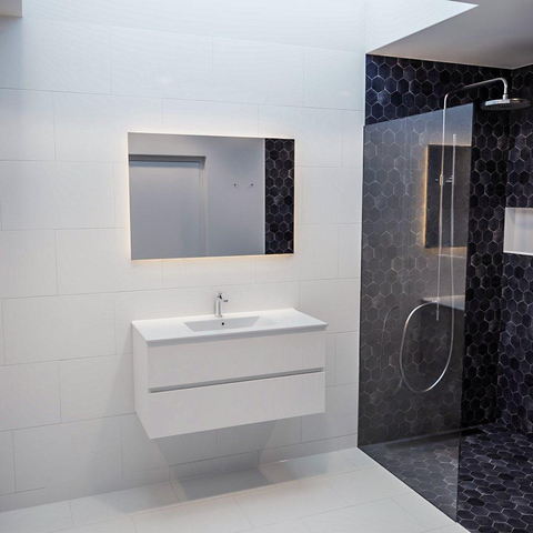 ENSEMBLE DE MEUBLE MONDIAZ VICA - 100cm - 2 tiroirs - lavabo Denia central - 1 trou de robinet - céramique talc SW409922