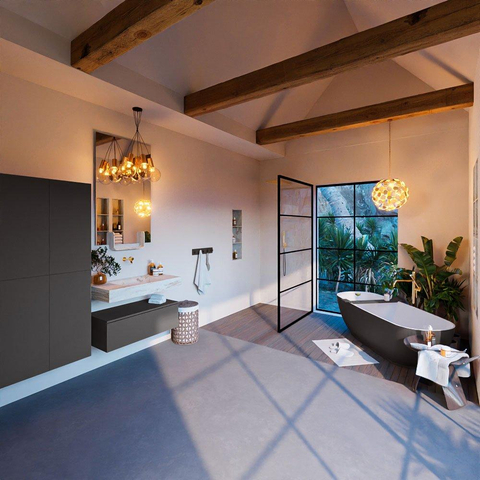 Mondiaz ALAN-DLUX Ensemble de meuble - 90cm - meuble Dark grey mat - 1 tiroir - Lavabo Cloud Frappe suspendu - vasque Centre - 0 trous de robinet SW804793