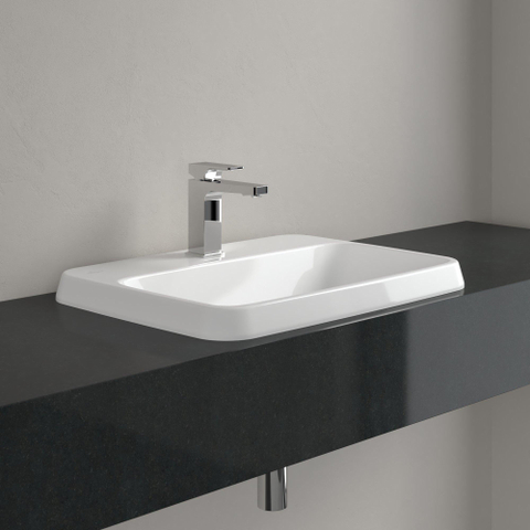 Villeroy & Boch Architectura inbouwwastafel - 60x45x17cm Rechthoek - 1 kraangat - zonder overloopgat Ceramic - White Alpine (glans wit) SW762313