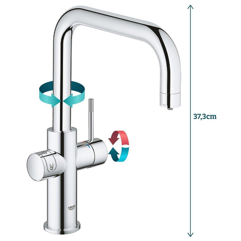 GROHE Blue Home Robinet de cuisine avec Bec U duo et kit Chilled & Sparkling 3x eau froide + 3x eau pétillant avec Wifi Bluetooth chrome SW228369