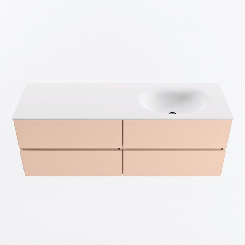 MONDIAZ VICA Ensemble meuble de salle de bains - 140cm - meuble bas rosee - 4 tiroirs - lavabo moon à droite - sans trous de robinet - version haute 60cm - talc SW1080408