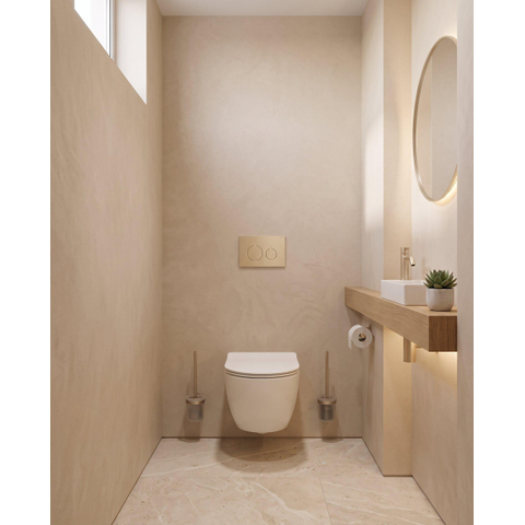 Pack WC QeramiQ Dely Swirl Compact - réservoir encastrable Geberit UP320 - avec bâti-support Burda - abattant slim - plaque de commande en plastique beige - boutons ronds - blanc brillant SW1592298