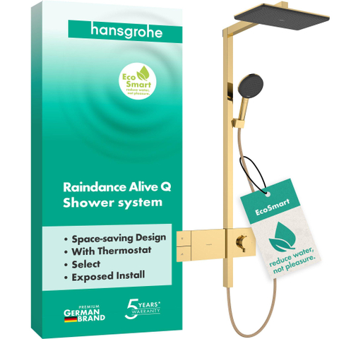 Hansgrohe Raindance Alive Q - showerpipe - 210/340 1jet - ecosmart - thermostatische pol.gold - thermostaat - gepolijst goud (goud) SW1388887