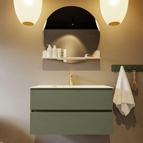 MONDIAZ VICA-DLUX Ensemble meuble de salle de bains - 90cm - meuble bas army - 2 tiroirs - lavabo encastré cloud au milieu - 1 trou de robinet - version haute 60cm - frape SW1088690