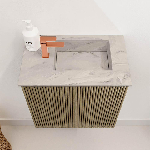 Mondiaz JOYA-DLUX 40cm toiletmeubel - kleur Dusk - Wastafel FAYE positie Rechts 1 kraangat kleur Glace. SW1423194