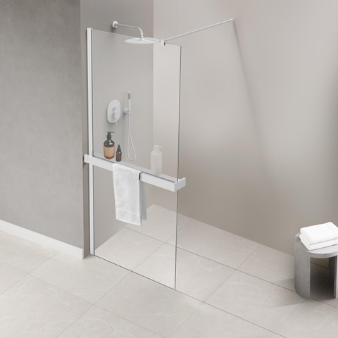 Fortifura Galeria handdoekrek voor inloopdouche - klemmen - 140cm - inkortbaar - mat wit SW1212786