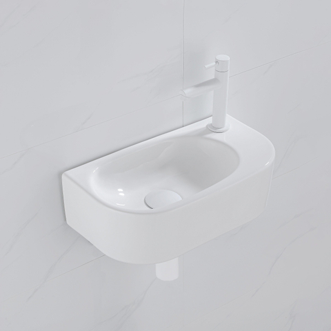 QeramiQ Fuente fonteinset – halfrond – 40x21.5x12 cm – keramiek wit glans – kraangat rechts – mat witte kraan SW1232801