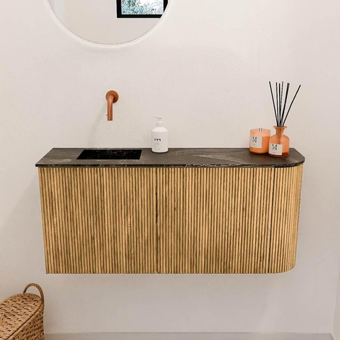 Mondiaz JOYA-DLUX 91.6cm meuble de salle de bains WC - arrondi droit couleur Chêne - Vasque FAYE position Gauche Sans trou de robinet couleur Lava SW1422076