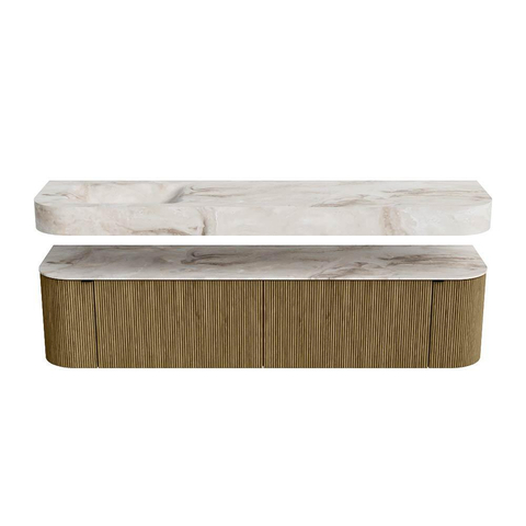 MONDIAZ THOR-DLUX Meuble de salle de bains 190cm arrondi gauche + droite couleur Dusk avec 2 tiroirs et 2 portes. Vasque suspendue CLOUD Gauche 1 trou de robinet couleur Frappe. SW1466451