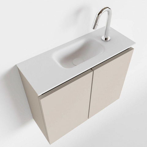 MONDIAZ TURE Fonteinset - 60x23x50cm - 1 kraangat - 2 deuren - linen mat - Wasbak midden - Solid Surface Wit SW475071