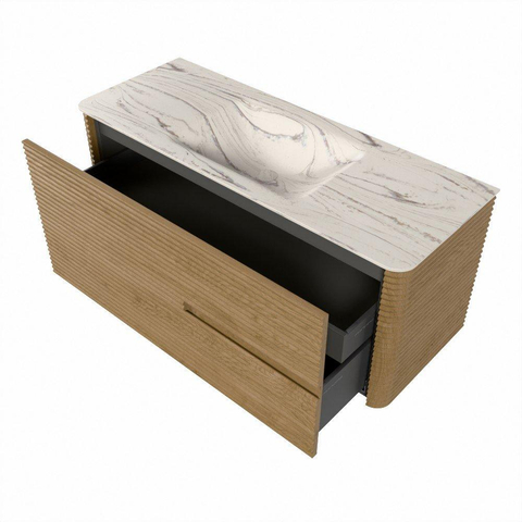 Mondiaz CIRO-DLUX Badkamermeubelset - 120x45x50cm - Solid surface wastafel Nata - 1 wasbak Midden - zonder kraangaten - 2 lades - Oak SW1531436