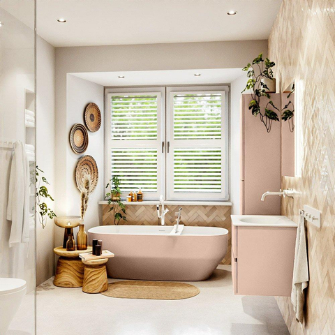 MONDIAZ VICA Ensemble meuble de salle de bains - 60cm - meuble bas rosee - 2 tiroirs - vasque moon centrale - sans trous de robinetterie - version haute 60cm - talc SW1080349