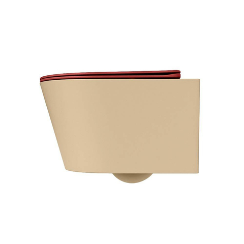 Mondiaz LAVIE hangtoilet – spoelrandloos – 36 x 53 cm – met softclose zitting – Sand (beige), zitting Fire (rood) SW1208783
