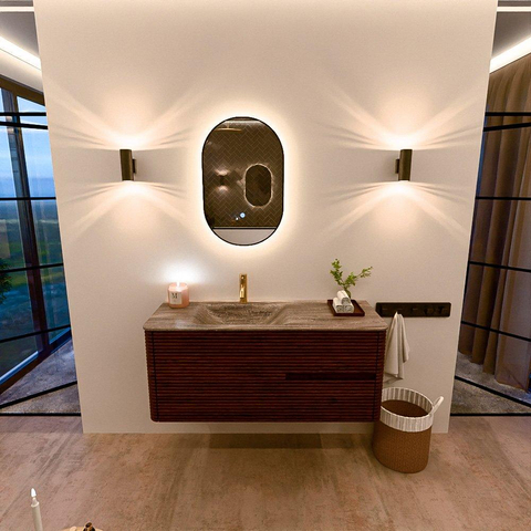Mondiaz CIRO-DLUX Meuble de salle de bains - 120x45x50cm - Plan vasque solid surface Oza - 1 vasque à gauche - 1 trou de robinet - 2 tiroirs - Ruby SW1531975