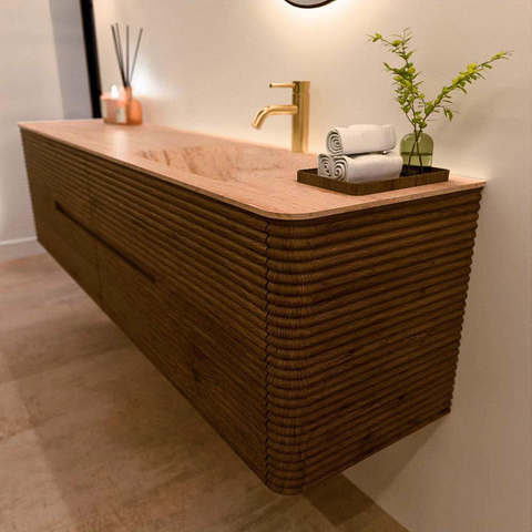 Mondiaz CIRO-DLUX Badkamermeubelset - 190x45x50cm - Solid surface wastafel Saba - 1 wasbak Rechts - 1 kraangat - 4 lades - Dusk SW1533369