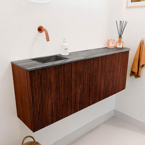 Mondiaz JOYA-DLUX 111.6cm toiletmeubel - ronding rechts kleur Ruby - Wastafel FAYE positie Links Zonder kraangat kleur Sombra. SW1425702