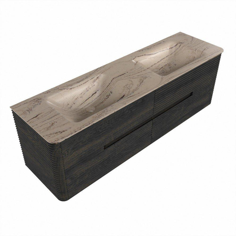 Mondiaz CIRO-DLUX Badkamermeubelset - 160x45x50cm - Solid surface wastafel Arena - 2 wasbak Dubbel - 2 kraangaten - 4 lades - Shadow SW1532360