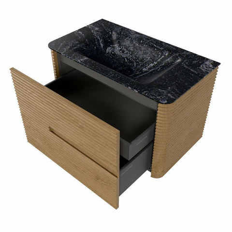 Mondiaz CIRO-DLUX Meuble de salle de bains complet - 80x45x50cm - Lavabo solid surface Lava - 1 lavabo central - 1 trou de robinet - 2 tiroirs - Chêne SW1531067