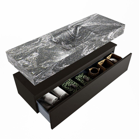 Mondiaz ALAN-DLUX Ensemble de meuble - 130cm - meuble Urban mat - 1 tiroir - Lavabo Cloud Lava suspendu - vasque Centre - 0 trous de robinet SW808002