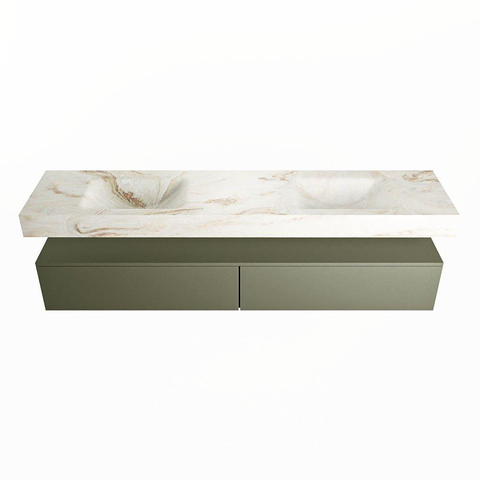 Mondiaz ALAN-DLUX Ensemble de meuble - 200cm - meuble Army mat - 2 tiroirs - Lavabo Cloud Frappe suspendu - vasque Gauche et droite - 0 trous de robinet SW804881