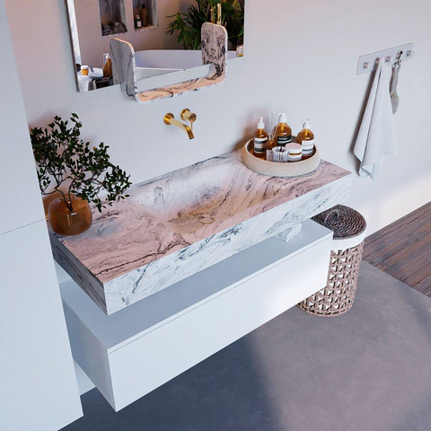 Mondiaz ALAN-DLUX Ensemble de meuble - 110cm - meuble Talc mat - 1 tiroir - Lavabo Cloud Glace suspendu - vasque Centre - 0 trous de robinet SW804961
