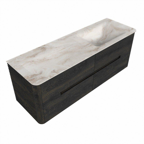 Mondiaz CIRO-DLUX Ensemble de meubles de salle de bains - 140x45x50cm - vasque solid surface Frappe - 1 bassin à droite - sans trous de robinet - 4 tiroirs - Shadow SW1533799
