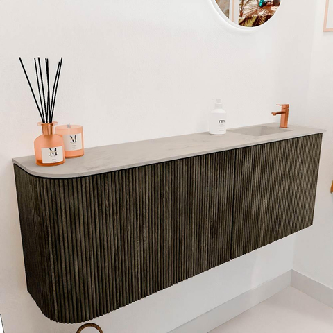 Mondiaz JOYA-DLUX 111.6cm toiletmeubel - ronding links kleur Shadow - Wastafel FAYE positie Rechts 1 kraangat kleur Opalo. SW1422943