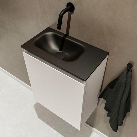 MONDIAZ TURE Toiletmeubel 40x23x50cm met 0 kraangaten 1 deuren linen mat Wastafel Eden links Solid Surface Zwart SW475407