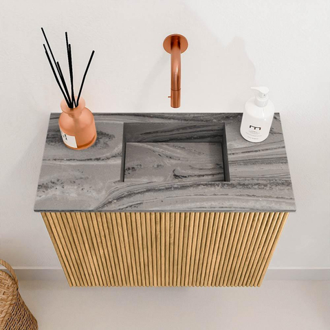 Mondiaz JOYA-DLUX 50cm toiletmeubel - kleur Oak - Wastafel FAYE positie Rechts Zonder kraangat kleur Sombra. SW1424246
