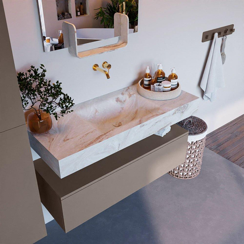 Mondiaz ALAN-DLUX Ensemble de meuble - 110cm - meuble Smoke mat - 1 tiroir - Lavabo Cloud Frappe suspendu - vasque Centre - 0 trous de robinet SW805049
