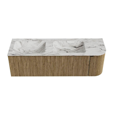 Mondiaz KURVE-DLUX Badkamermeubelset - 145x46x40cm - 1 lade - 1 deur - wastafel solid surface - dubbel / links - 2 kraangaten - Dusk SW1415507