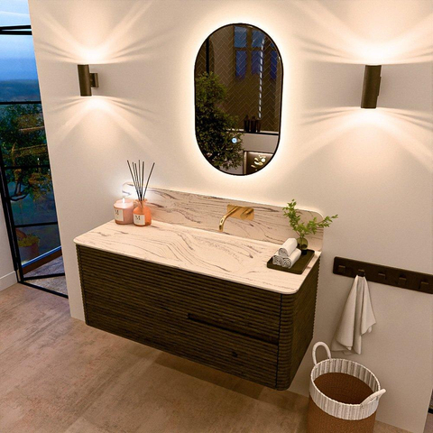 Mondiaz CIRO-DLUX Meuble de salle de bains - 120x45x50cm - plan-vasque Solid surface Nata - 1 vasque à droite - sans trous de robinetterie - 2 tiroirs - Shadow SW1532587