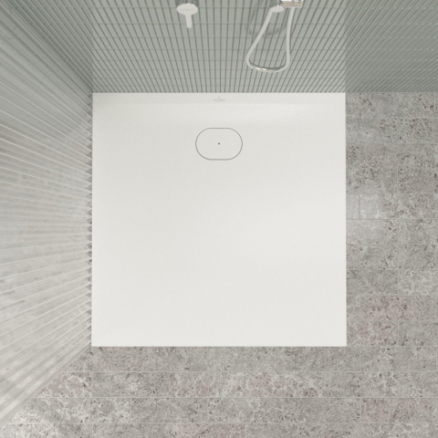 Villeroy & Boch Ecora douchebak - 100x100x3.5cm - afvoer korte zijde - stone white (wit) SW1558927