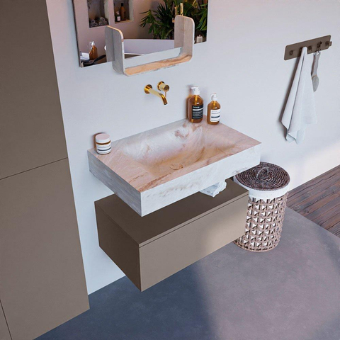 Mondiaz ALAN-DLUX Ensemble de meuble - 70cm - meuble Smoke mat - 1 tiroir - Lavabo Cloud Frappe suspendu - vasque Centre - 0 trous de robinet SW805028